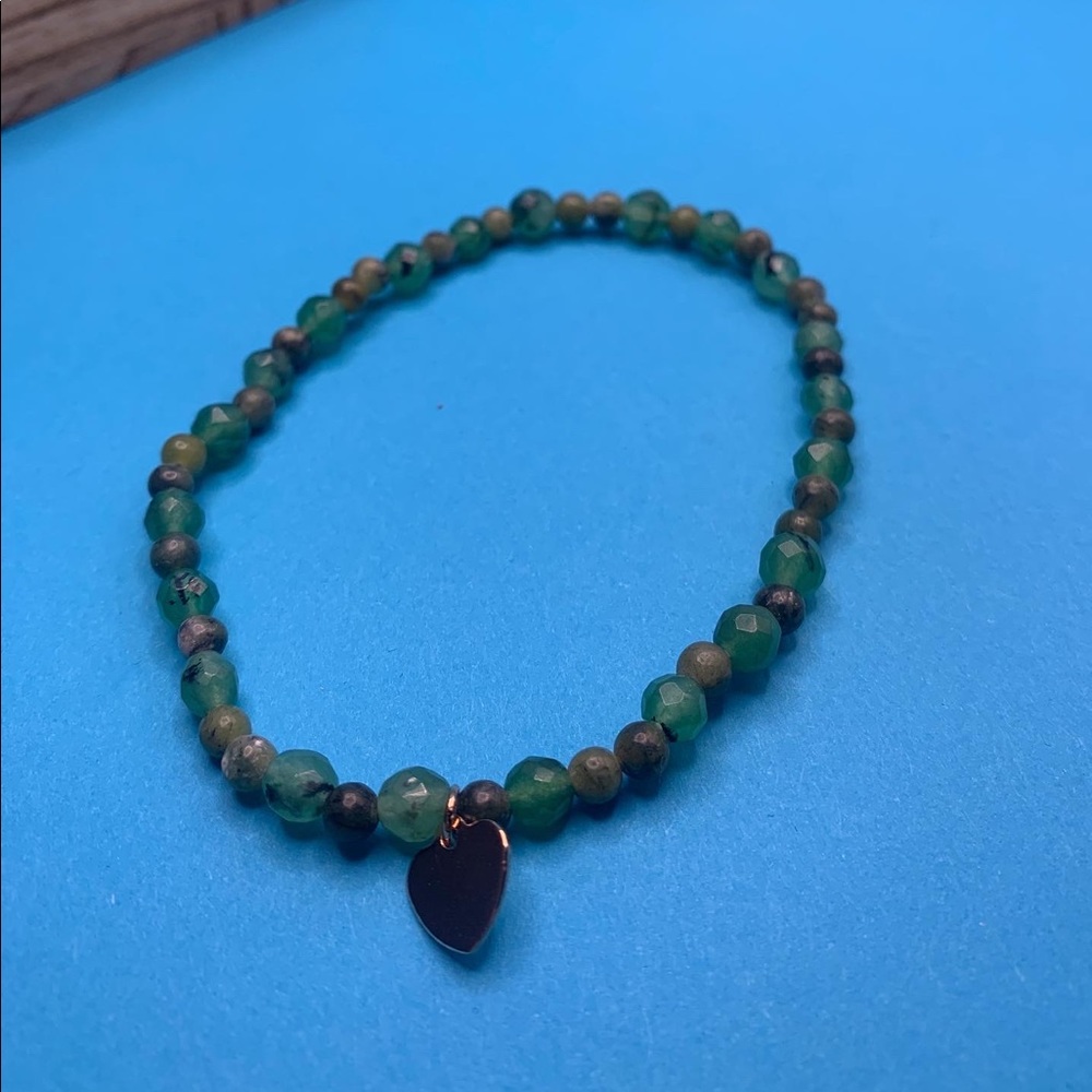 Green Anklet with Rose-Gold Heart